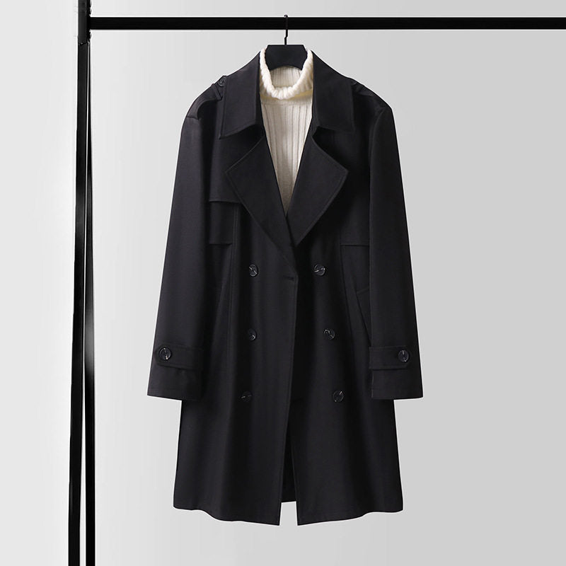 Women's Double-Breasted Trench Coat with Wide Shawl Collar and Epaulettes Mune Fashion