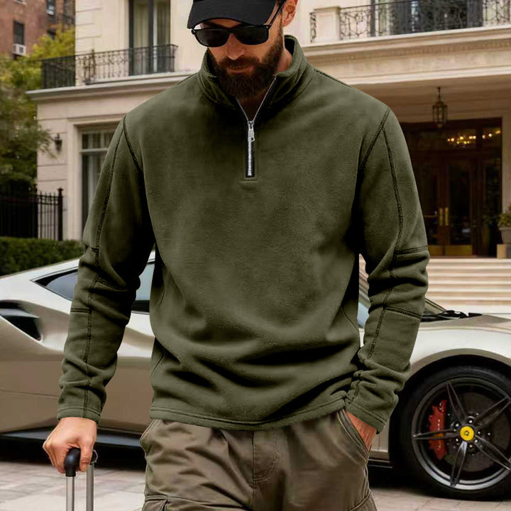 Men's lightweight fleece pullover with half zipper and stand-up collar Mune Fashion