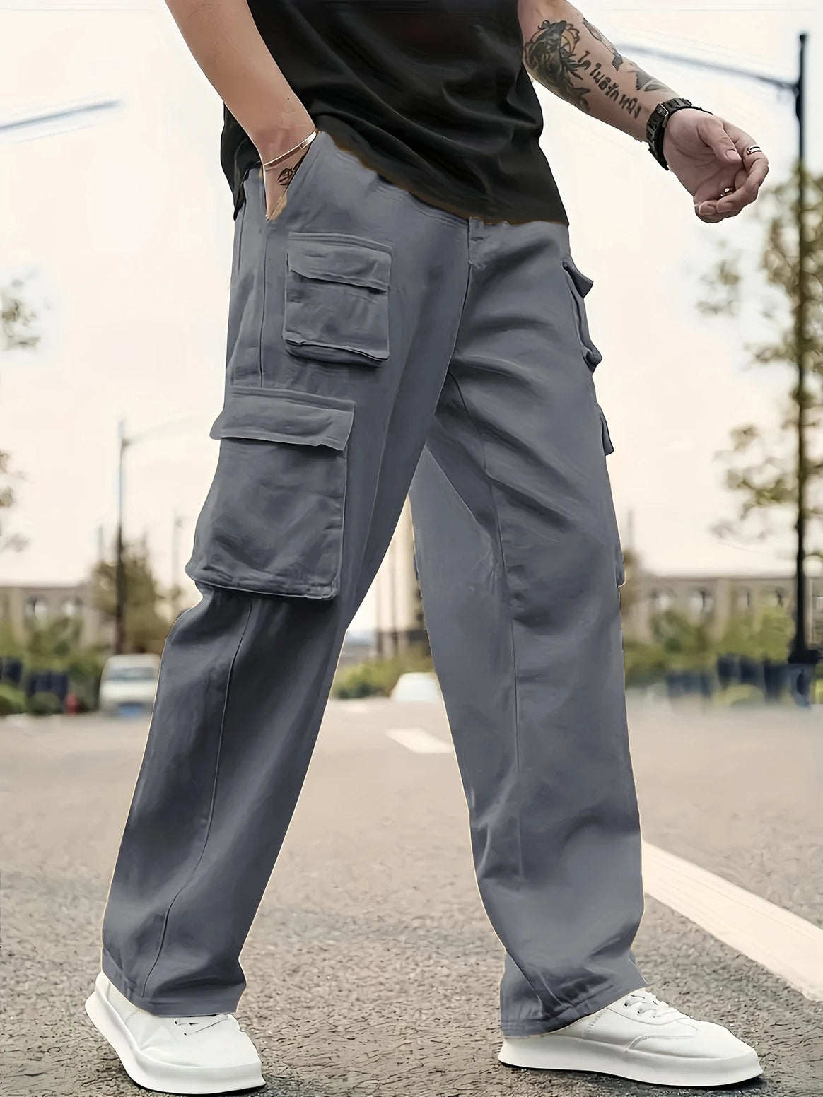 Men's Oversized Cargo Pants with Reinforced Flap Pockets and Straight Leg Mune Fashion