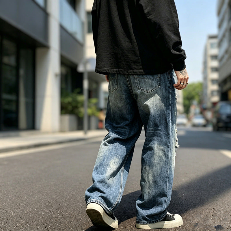 Men's Casual Loose Fit Ripped Jeans Mune Fashion
