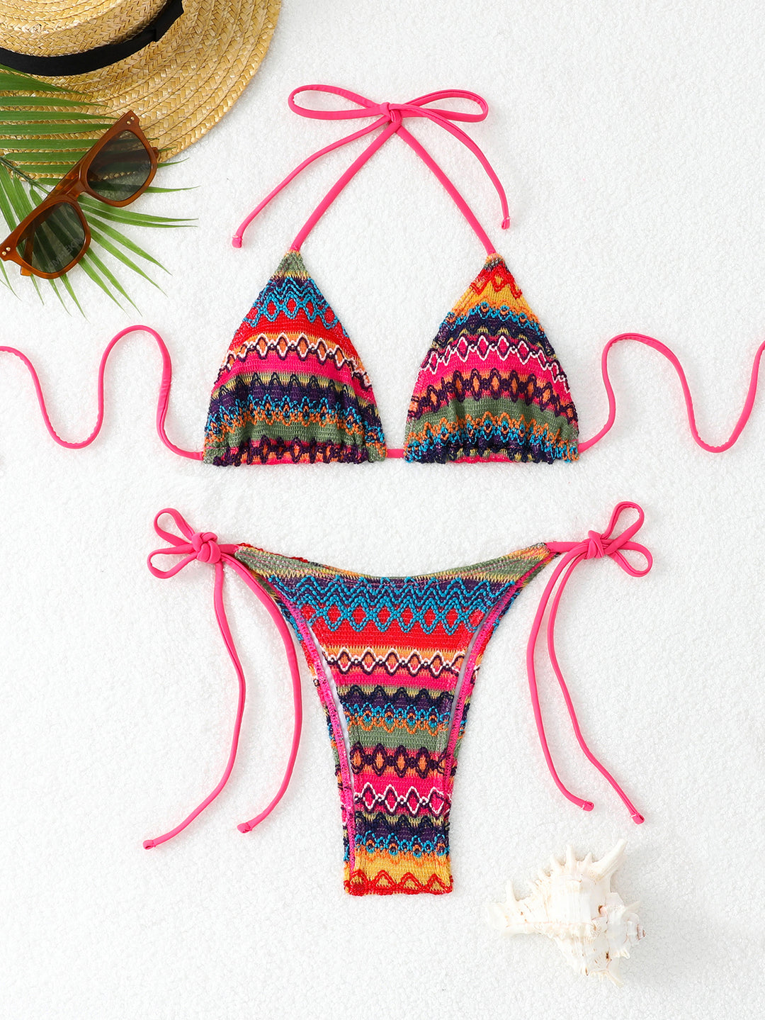 Women's Triangle Bikini with Cheerful Pattern and Adjustable Straps Mune Fashion