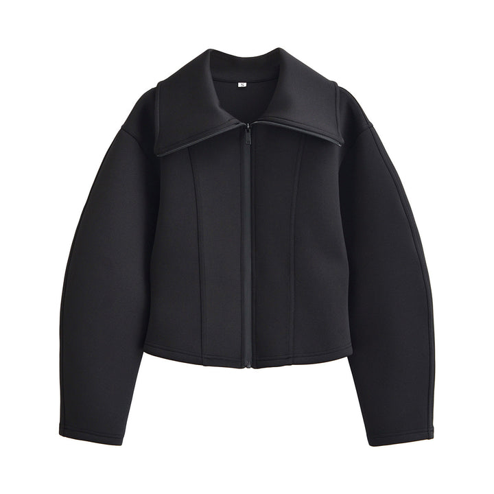 Women's Shaped Neoprene Jacket with Oversized Collar and Tailored Cropped Silhouette Mune Fashion