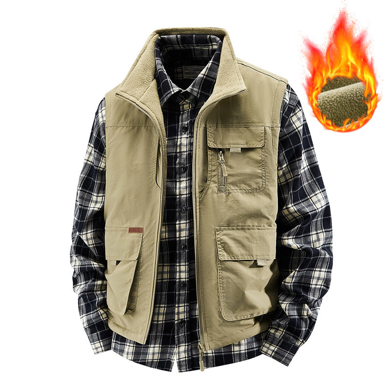 Men's Insulated Outdoor Work Vest with High Collar, Fleece Lining, and Versatile Organizer Pockets Mune Fashion