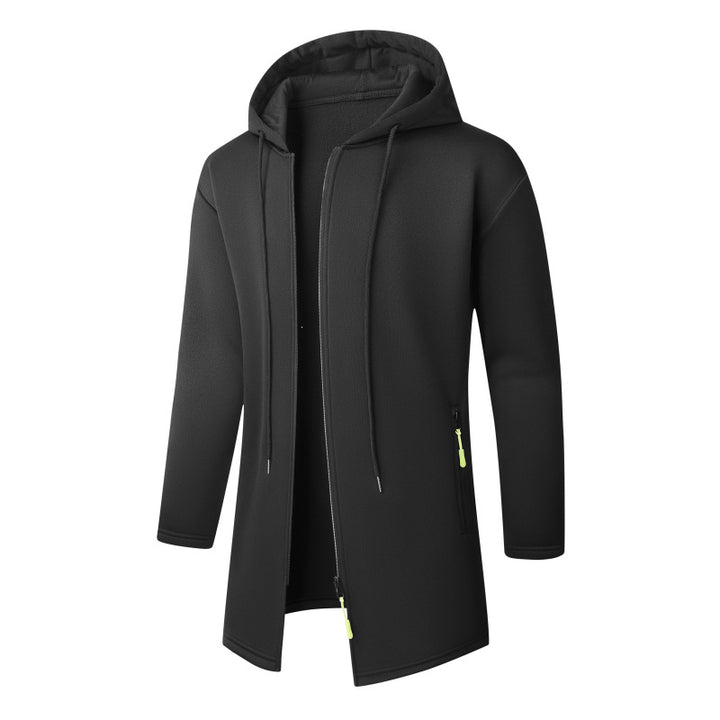 Men's Long Knit Coat with Hood, Continuous Zipper & Soft Fleece Lining Mune Fashion