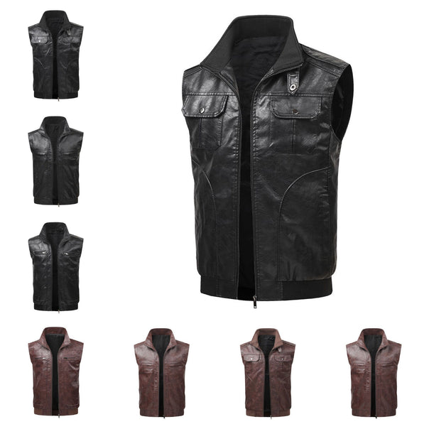 Men Stylish Faux Leather Vest Mune Fashion