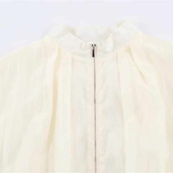 Women's sheer oversized bomber jacket made of lightweight satin organza with balloon sleeves Mune Fashion