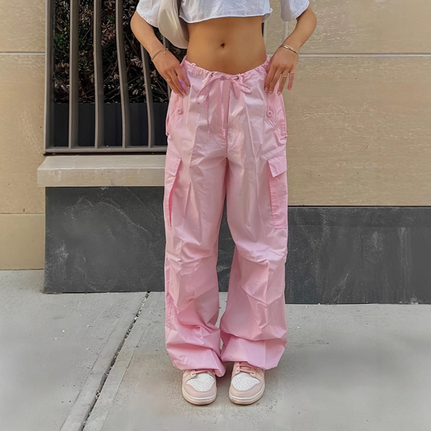 Women Wide Cargo Pants made of lightweight functional fabric with drawstring and flap pockets Mune Fashion