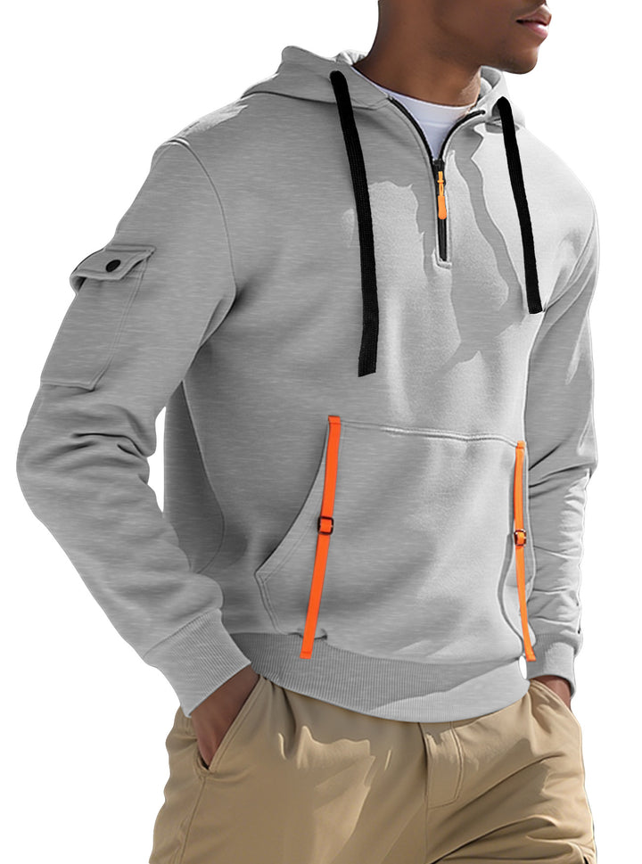 Men's Nano Urban Tech Hooded Half-Zip Pullover with Utility Arm Pocket, Kangaroo Pocket, and Adjustable Zipper Tapes Mune Fashion