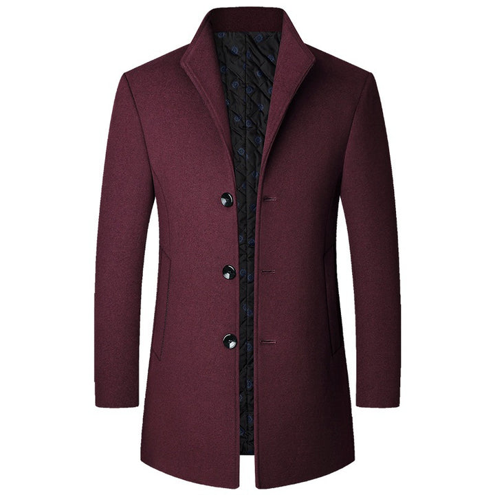 Men's elegant short coat made of wool blend with quilted lining and slim stand-up collar Mune Fashion