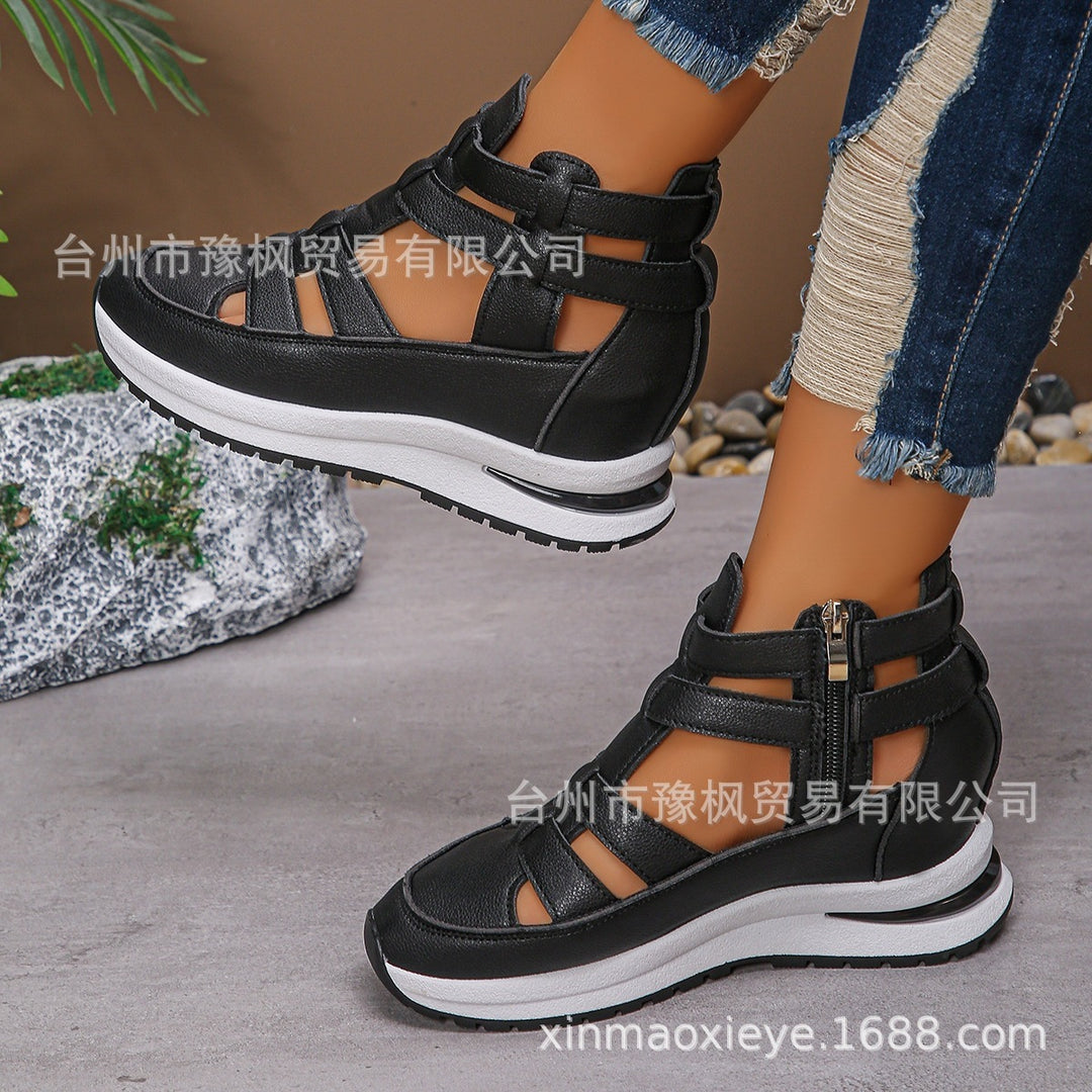 Women Wedge-Platform Sneaker-Sandal with Cut-Outs, Zipper and Padded Insole Mune Fashion