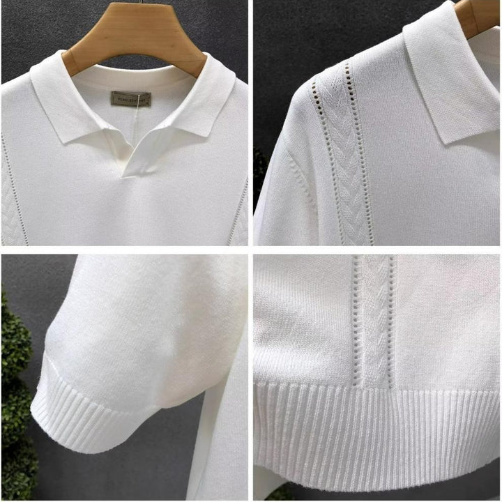 Men's Fashion Short Sleeve Polo Shirt with Structured Knit Look Mune Fashion