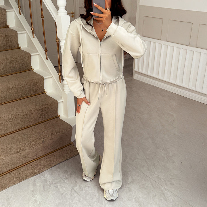 Women's nan cropped hoodie jacket with drawstring and high-cut palazzo pants Mune Fashion