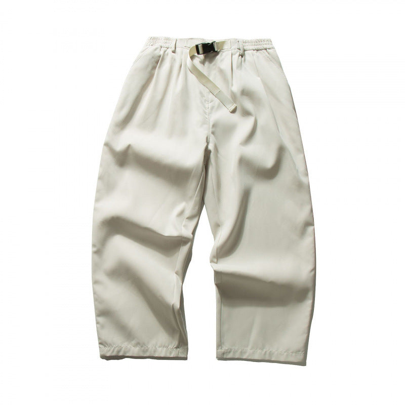Men's Wide Cut Relaxed Pants with Elastic Waistband, Pleats and Integrated Woven Belt Mune Fashion
