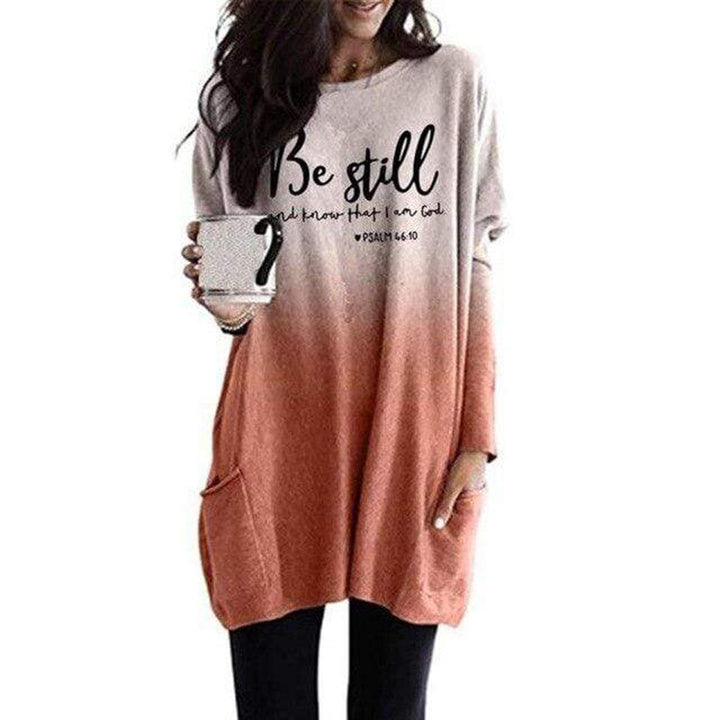 Ladies Oversize Print Tunic with Round Neck, Side Pockets, and Ombre Gradient Mune Fashion