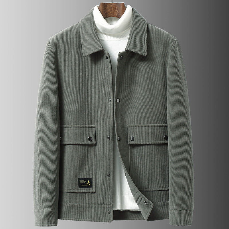 Men's structured corduroy transitional jacket with snap button front and patch pockets Mune Fashion