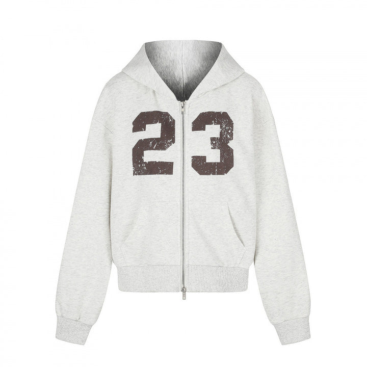 Unisex Lightweight Hooded Zip Jacket with Vintage Numbers Print and Kangaroo Pockets Mune Fashion