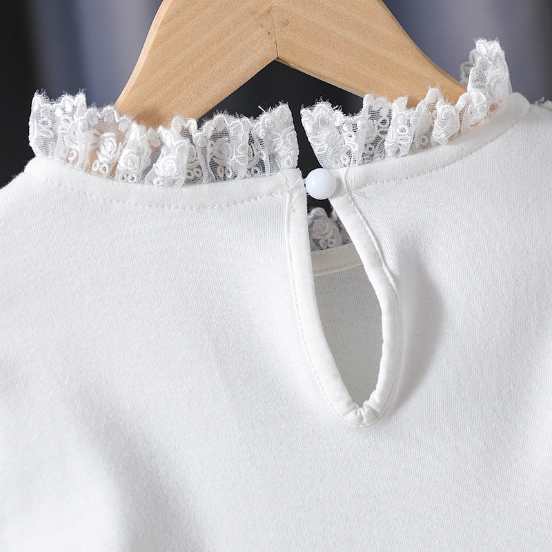Girl Ruffle Top with Elegant Lace Trim Mune Fashion
