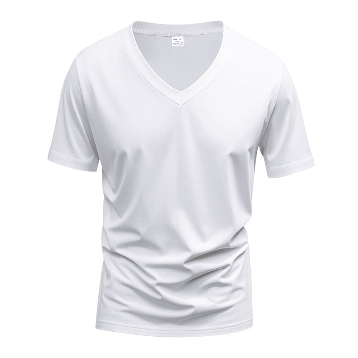 Men's V-neck T-shirt made of stretch cotton with ergonomic shoulder cut and flat hem Mune Fashion