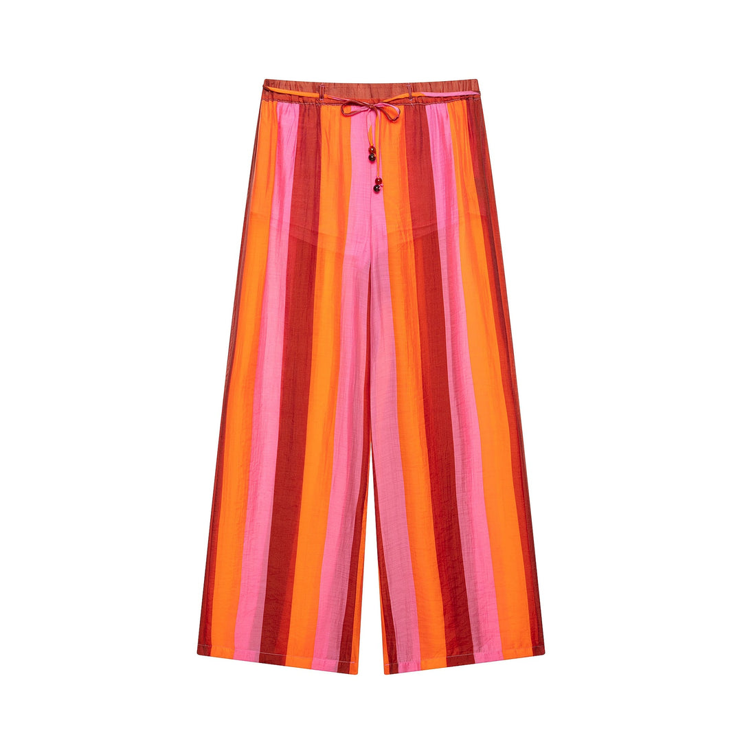 Women's Wide Culotte Pants with Drawstring Waist and Vertical Stripes Mune Fashion