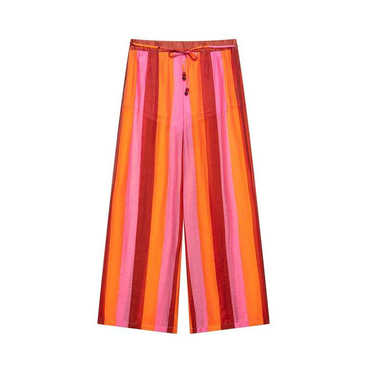 Women's Wide Culotte Pants with Drawstring Waist and Vertical Stripes Mune Fashion
