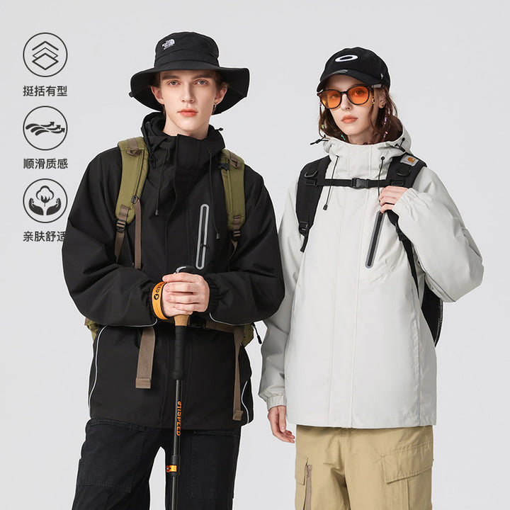 Men's windproof breathable rain and softshell jacket with adjustable hood and reflective inserts Drune