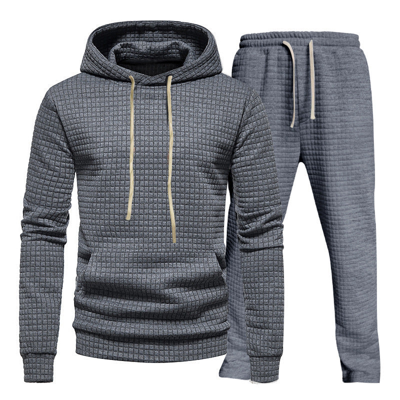 Men's Waffle Texture Leisure Set with Hoodie and Drawstring Joggers Mune Fashion