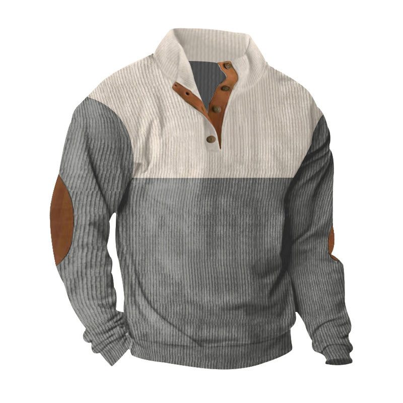 Men's casual knitted sweater with button placket, stand-up collar and elbow patches Mune Fashion