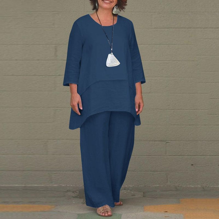 Women's Casual Two-Piece Linen Set with Oversized Tunic and Wide Palazzo Pants Mune Fashion