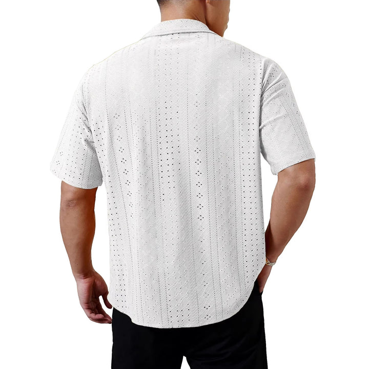 Men's short-sleeve casual shirt with openwork embroidery, lapel collar and relaxed fit Mune Fashion