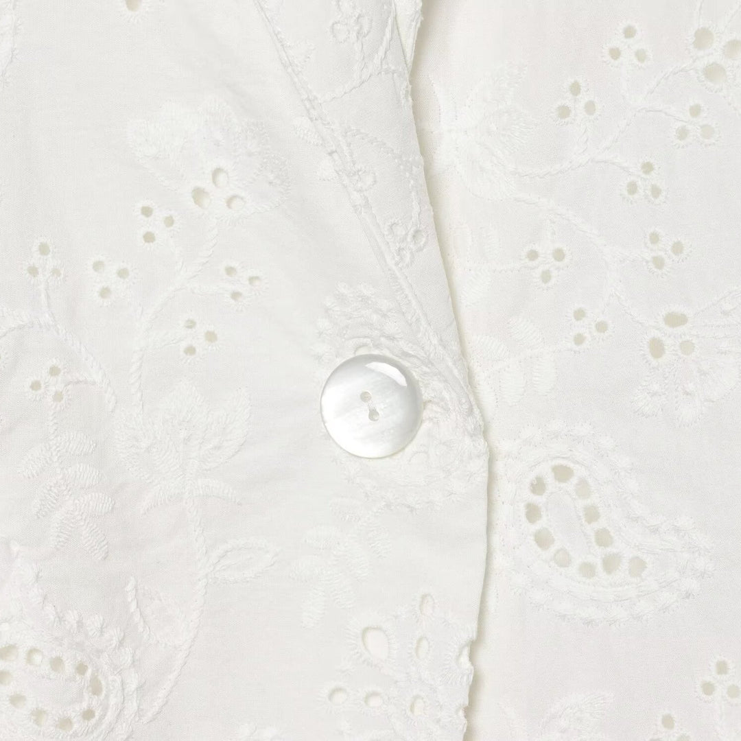 Women's Lightweight Broderie Anglaise Blazer with Shawl Collar and Eyelet Embroidery Mune Fashion