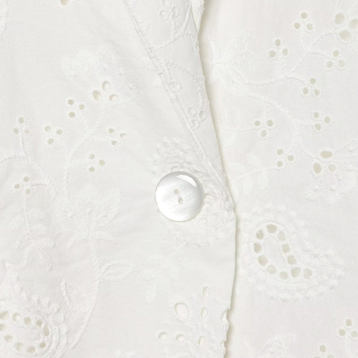 Women's Lightweight Broderie Anglaise Blazer with Shawl Collar and Eyelet Embroidery Mune Fashion