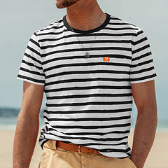 Men's casual striped cotton jersey T-shirt with round neckline and unobtrusive logo patch Mune Fashion
