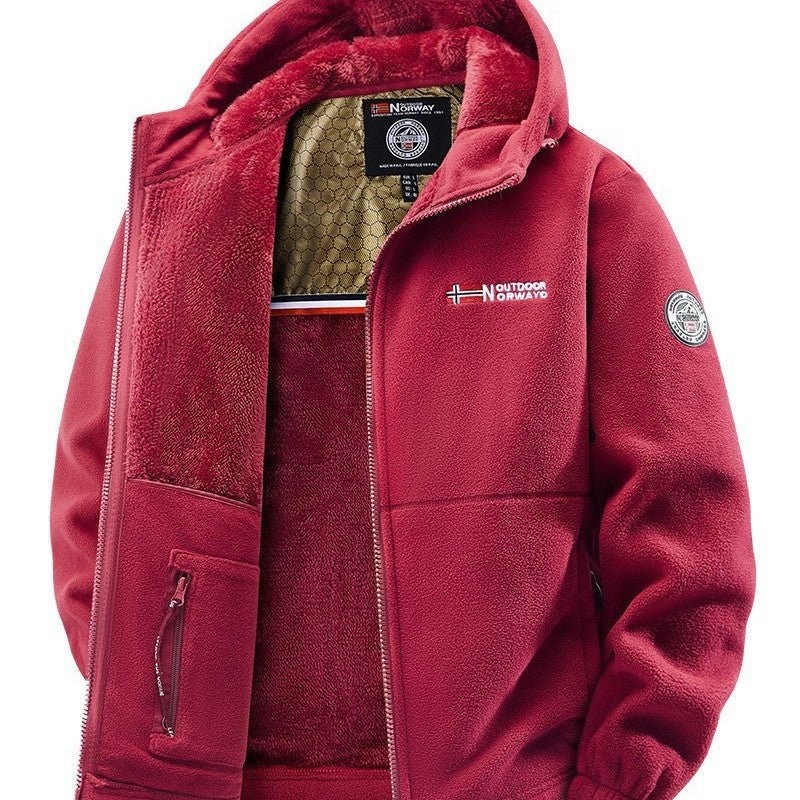 Men's Cozy Fleece Hoodie Jacket with Teddy Lining, Windproof and Zipper Pockets Mune Fashion