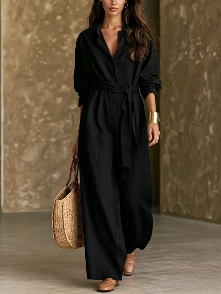 Ladies Elegant Shirt Dress with Waist Belt Mune Fashion
