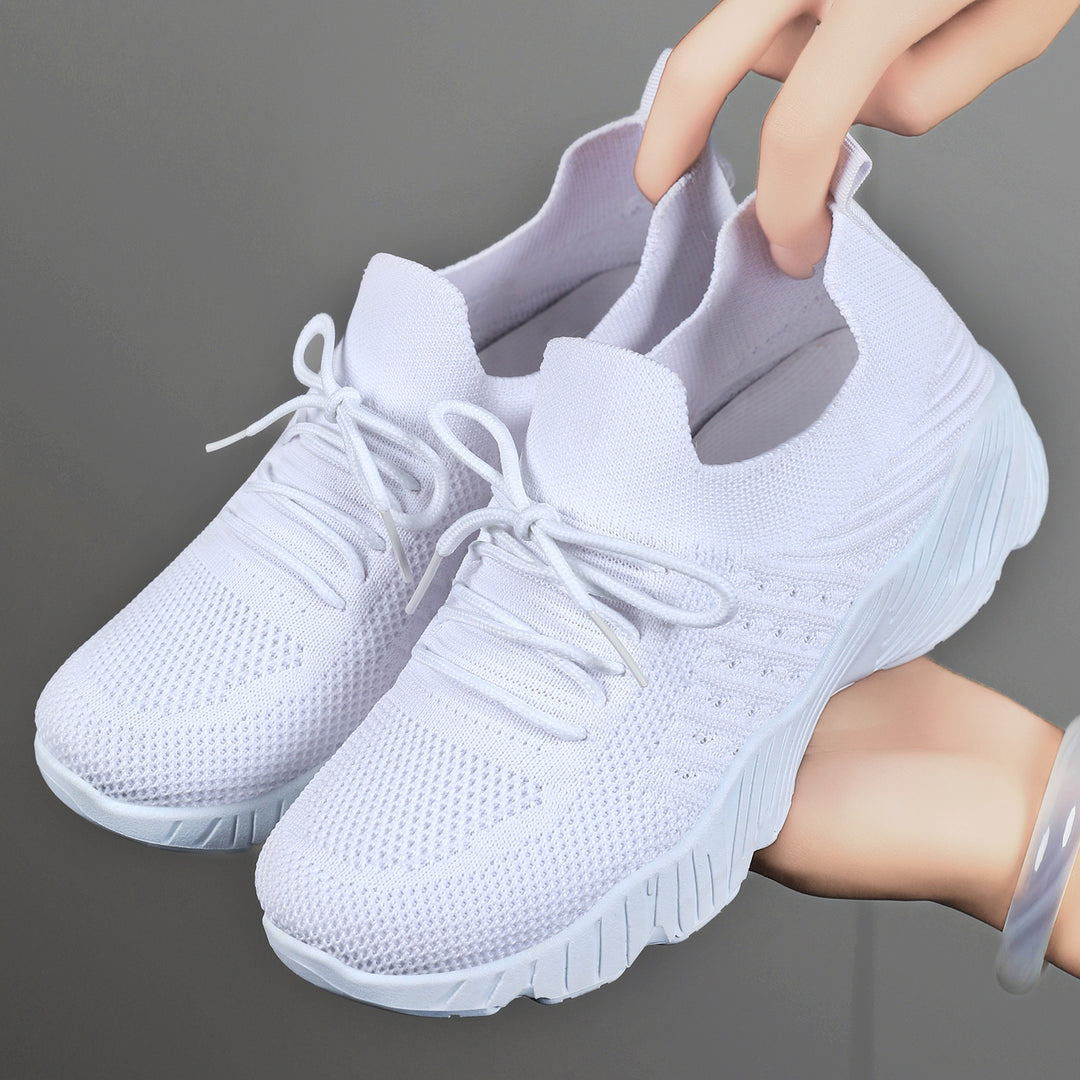Women’s seamless knit sneakers with elastic entry, padded EVA wedge sole and pull tab Mune Fashion