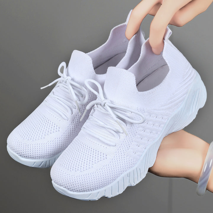 Women’s seamless knit sneakers with elastic entry, padded EVA wedge sole and pull tab Mune Fashion