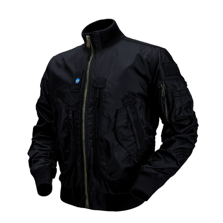 Men's Pilot Bomber Jacket with Utility Pockets and Ribbed Stand-Up Collar Mune Fashion