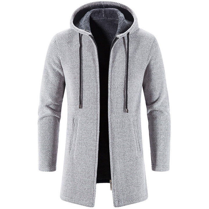 Men's longer hooded knit coat with teddy lining, full zipper and side pockets Mune Fashion