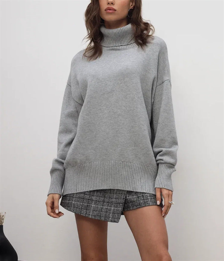Ladies Boxy Turtleneck Sweater made of fine fine knit with dropped shoulders Mune Fashion