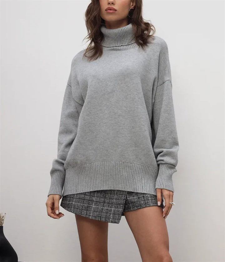 Ladies Boxy Turtleneck Sweater made of fine fine knit with dropped shoulders Mune Fashion