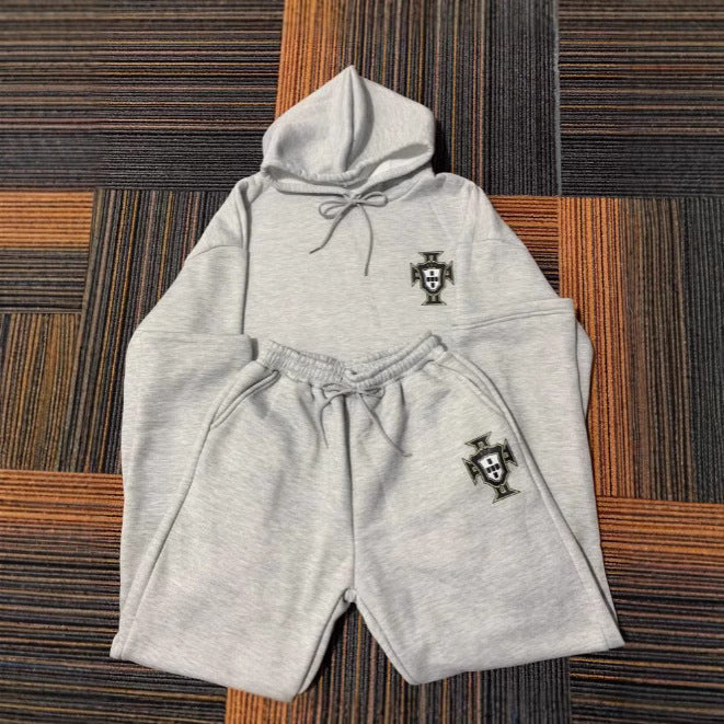 Unisex two-piece lounge set made of heavy cotton blend with hood and elastic waistband pants Mune Fashion