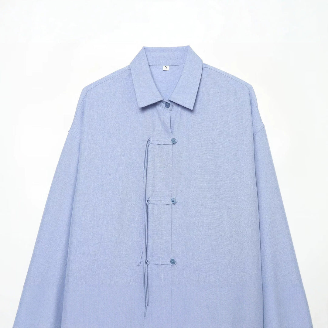 Women Oversize Shirt Jacket with Drawstring, Decorative Knot Closure and Shirt Collar Mune Fashion