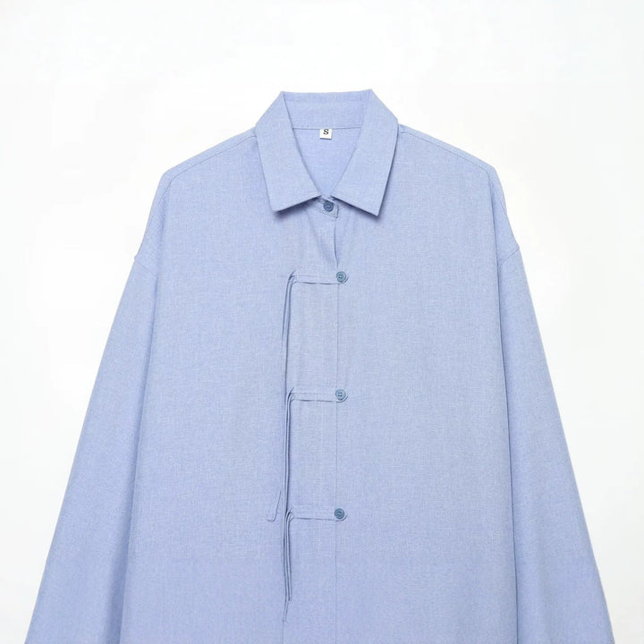 Women Oversize Shirt Jacket with Drawstring, Decorative Knot Closure and Shirt Collar Mune Fashion