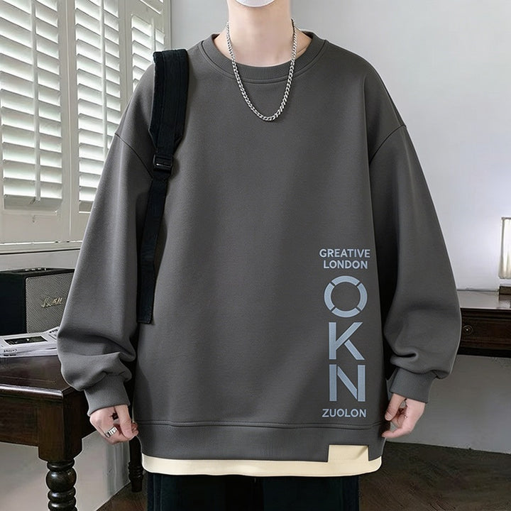Men's Oversized sweatshirt with contrasting sleeves, round neck & label patch Mune Fashion