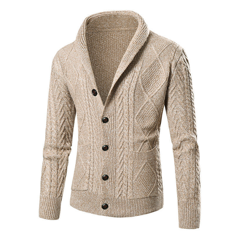 Men's chunky knit cardigan with shawl collar and cable pattern Mune Fashion