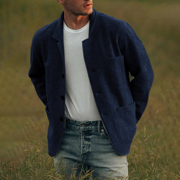 Men's Unstructured Wool-Blend Cardigan Blazer with Button Placket and Patch Pockets Mune Fashion