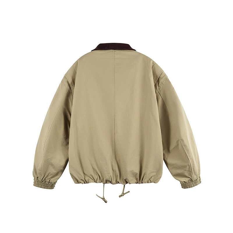 Men's Boxy Zip Transition Jacket made of durable canvas with contrasting knit collar, drawstring and flap pockets Mune Fashion