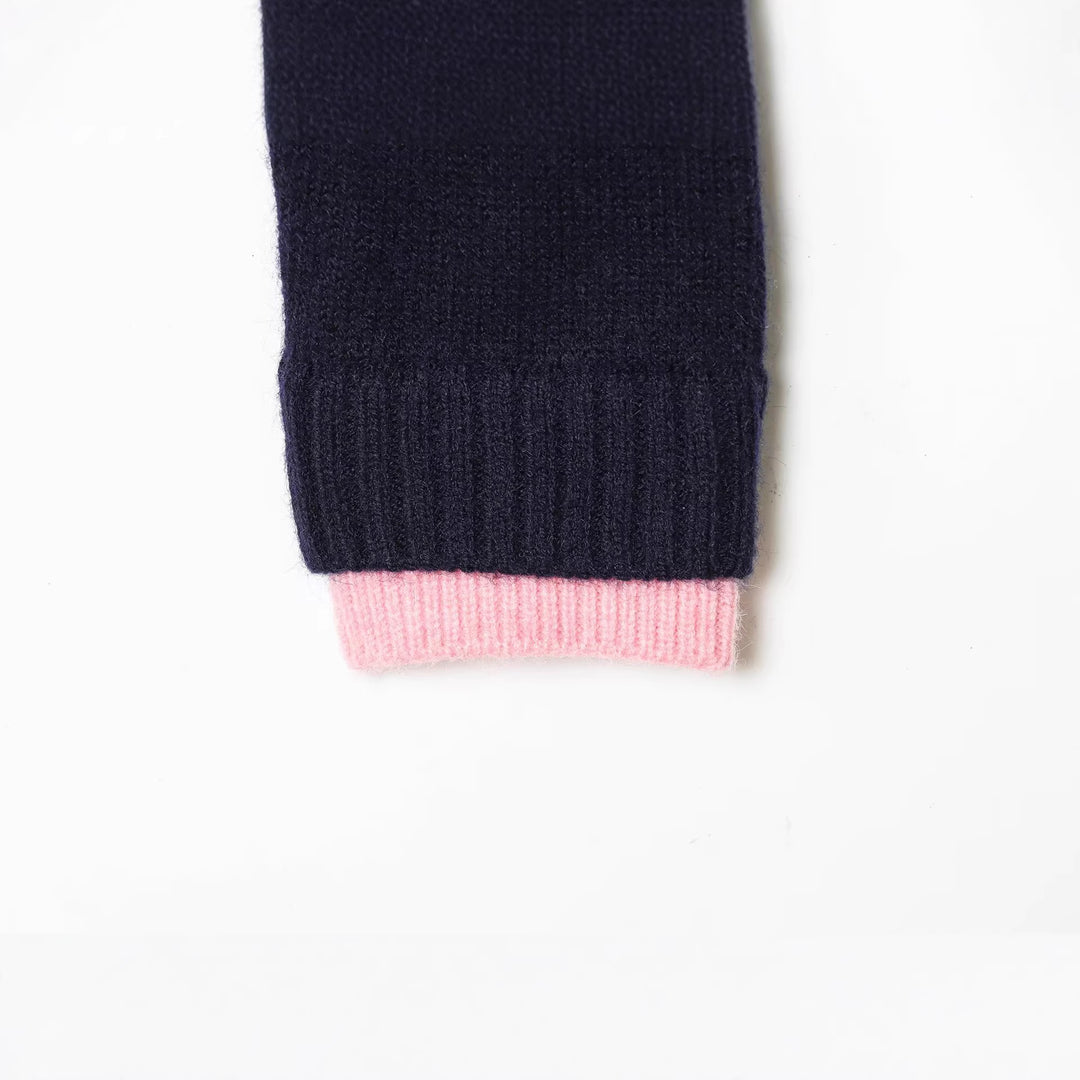 Women's Short Boxy Knit Cardigan with Patch Pockets and Contrasting Cuffs Mune Fashion