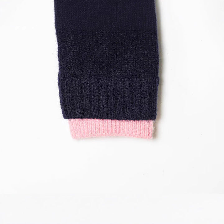 Women's Short Boxy Knit Cardigan with Patch Pockets and Contrasting Cuffs Mune Fashion