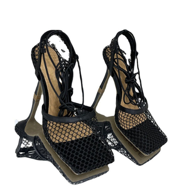 Ladies airy mesh sandal with square toe box and wrap lacing Mune Fashion